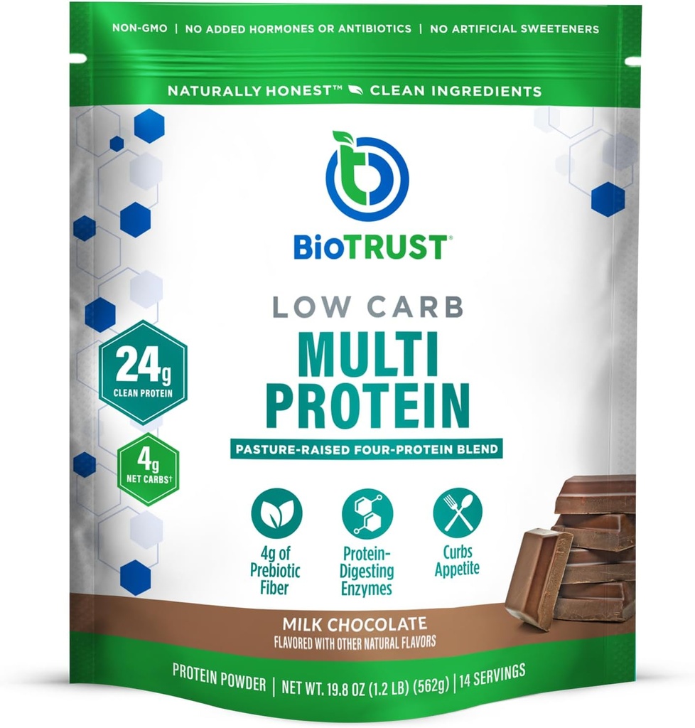 BioTrust Low Carb Protein Pulber – Maheda vadaku ja kaseiini segu rohusöödetud hormoonivabadest lehmadest – Mitte GMO, Gluteenivaba (šokolaad)