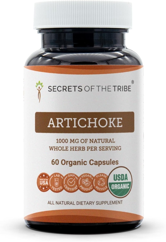 Secrets de la Tribe Artichoke 60 Capsules, 1000 mg, Artichoke (Cynara scolymus) Feuille séchée (60 Capsules)