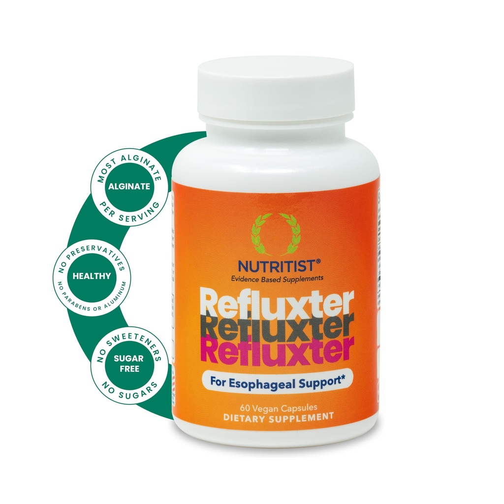 Refluxter Sodium Alginate Capsules – Natural Acid Reflux & GERD Relief Supplement. Supports LPR, Silent Reflux, Heartburn, Indigestion. Alginate Therapy. Alginato de Sodio. Made in USA