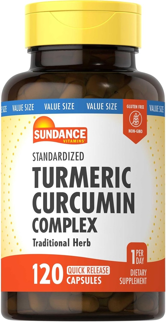 Sundance Turmeric Crucumin Complex 120 Capsules 与黑胡椒提取器 传统草药 → Non-GMO 和 Gluten 免费补充剂