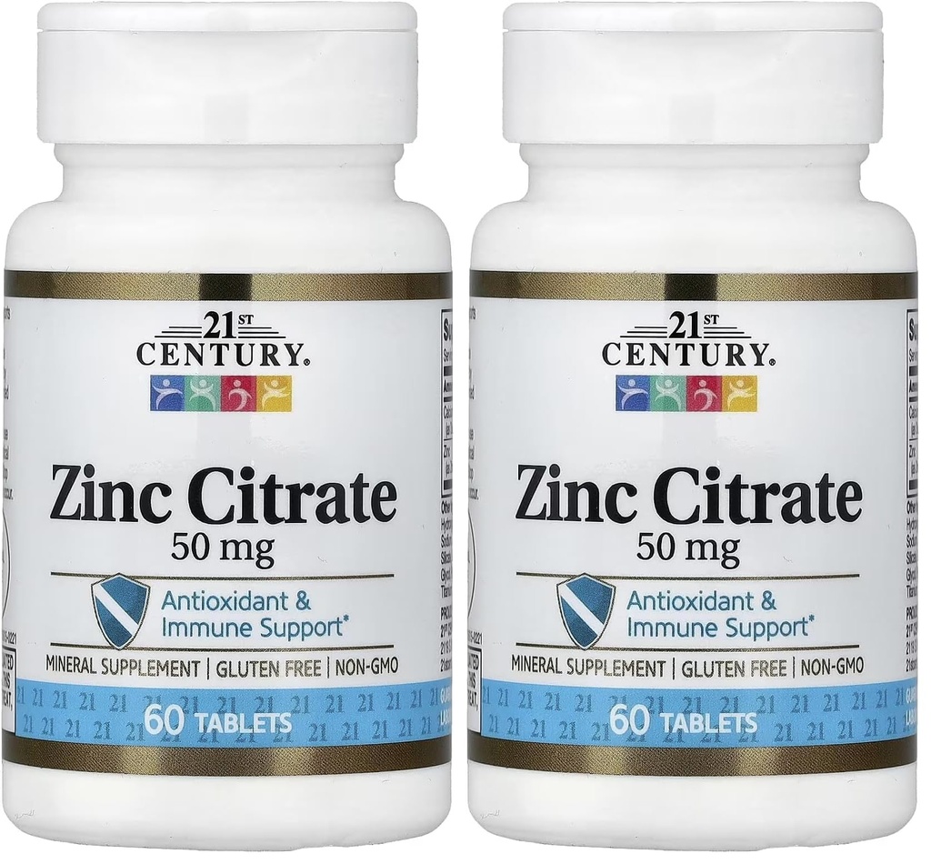 21st Century Healthcare Zinc Citrate Tablets 50mg, 60 Count (Pack of 2)