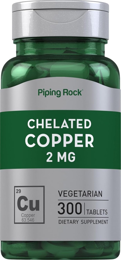 Piping Rock Chelated Copper 2 mg Supplement dua 124; 300 Tablet 126; Vegetarian, Non-GMO, Gluten Free