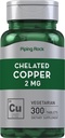 Piping Rock Cellated Copper 2 mg täydennysosa ... 300 tablettia... Kasvisruokaa...