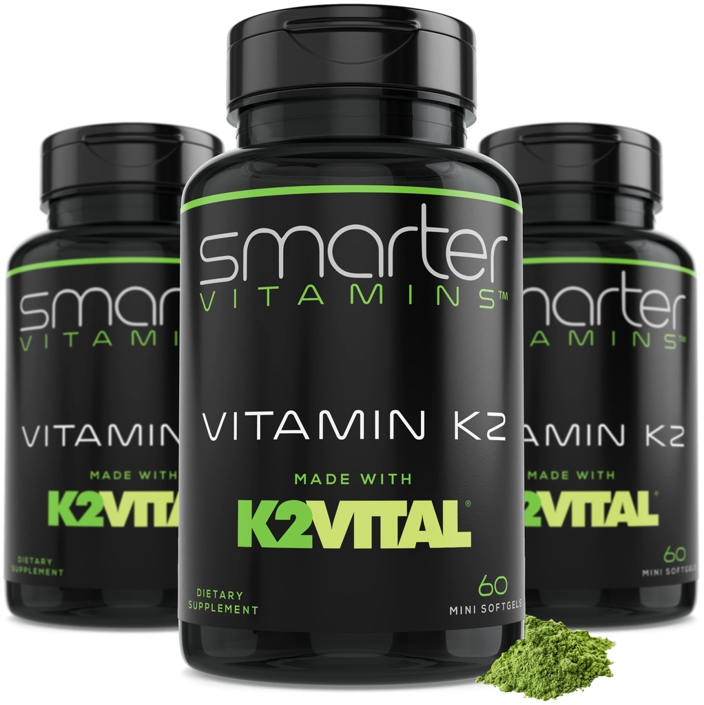 (3 Pack) Smarter Vitamin K2 MK7 100mcg, Made with K2VITAL and Kale, 180 Liquid Softgels