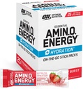 Optimum Nutrition Amino Energy Plus Hydration Packets, On-The- Energy Powder Stick Packs, Strawberry Burst, 25 Count