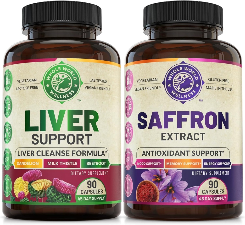 Liver Cleanse Detox Repair Formula y Pure Saffron Extract Bundle (One Bottle Cada uno). Soporta Liver Health, Energy Boost, Mood, Metabolic Function. USA Made.
