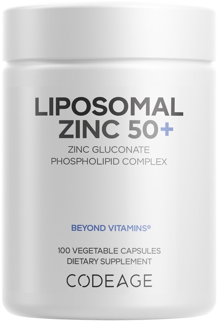 Codeage Liposomal Zinc Supplement – 3 Month Supply – One Per Day - 50 mg Zinc Gluconate Vitamin Pills - Essential Mineral Supplements Liposomal Delivery Matrix - Vegan Non-GMO - 100 Capsules