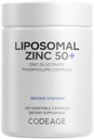 Codeage Liposomal Zinc Supplement – 3 Month Supply – One Per Day - 50 mg Zinc Gluconate Vitamin Pills - Essential Mineral Supplements Liposomal Delivery Matrix - Vegan Non-GMO - 100 Capsules
