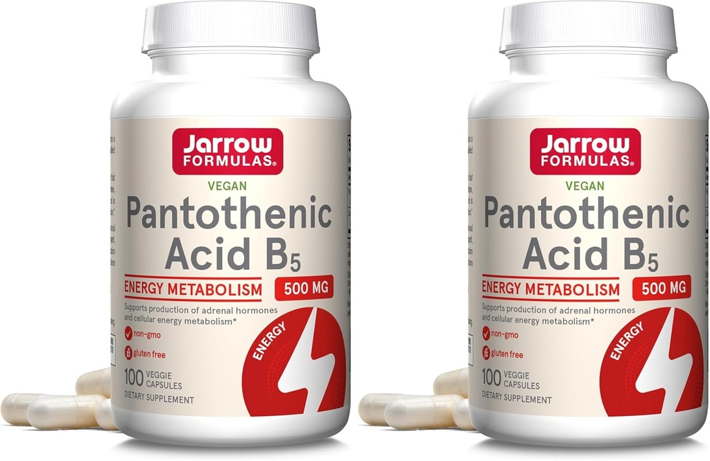 Jarrow Formulas Acido Pantotenico B5 500 mg - 100 Caps Veggie - Essential B Vitamin - Energy Production & Metabolism Support - 100 Serve (Pack of 2)