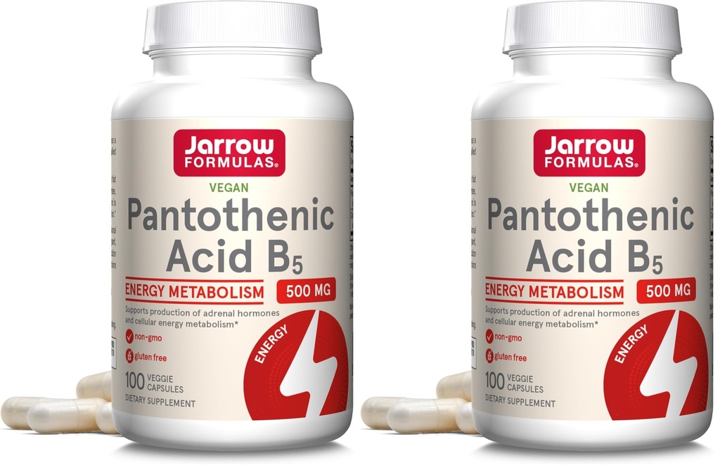 Jarrow Formulas Pantothenic Acid B5 500 mg - 100 Veggie Caps - Essential B Vitamin - Energy Production & Metabolism Support - 100 Servings (Pack of 2)
