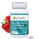 EZ Melts Healthy Aging Probiotic - Daily Probiotic for Digestive & Gut Health Support - with Bifidobacterium Longum - Non-GMO & Vegan - Strawberry - 60 Dissolvable Tablets (60 Servings)