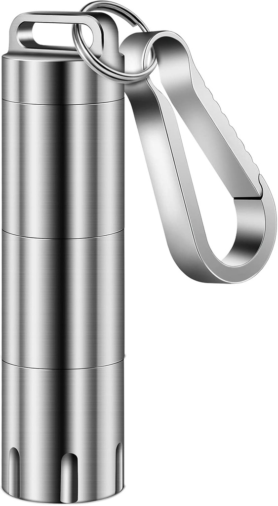 TISUR Titanium kleine Pillenhalter Schlüsselanhänger, Tragbare Pille Fall Wasserdichte Pocket Pill Box Container Träger Pillen, Vitamine, Fischöl, Ergänzungen zu halten