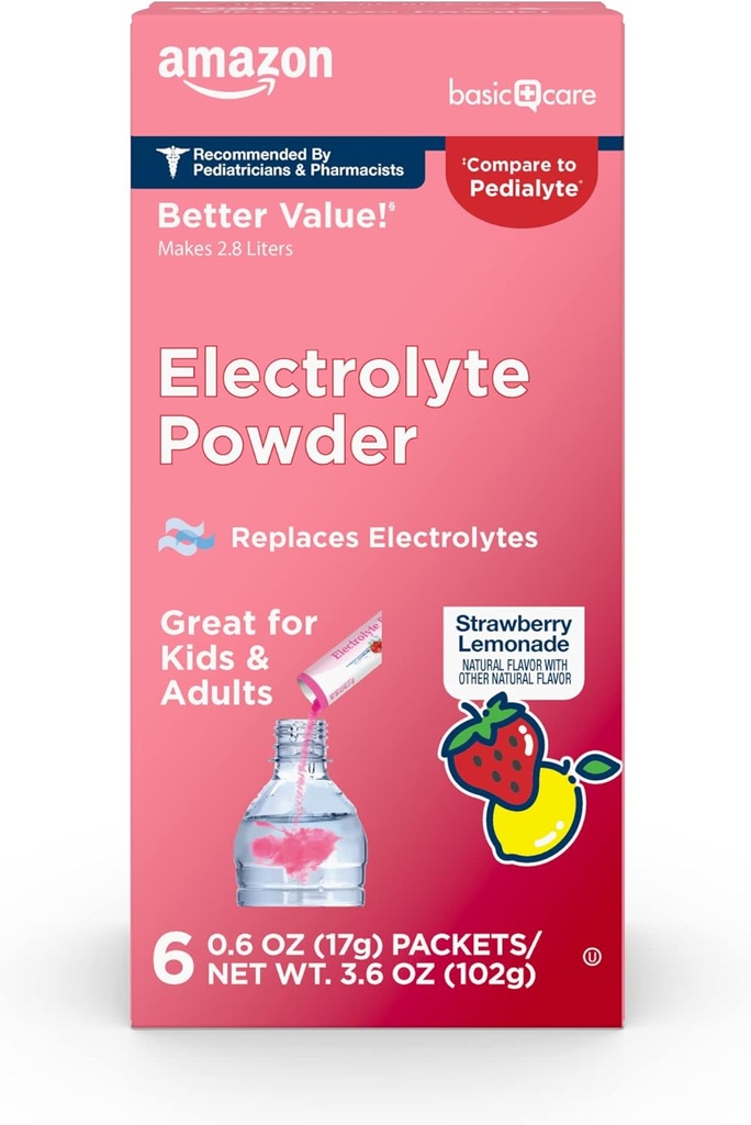 Basic Care Electrolyte Powder Packets, Strawberry Lemonade, 6 개 (팩 1)