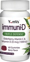 ImmuniD Elderberry Gummies od YumVs 124; Triple Defense Vitamíny se Sambucus Elderberry, Vitamin C & Vitamin D 124; Kompletní imunitní systém Podpora žen a mužů 124; Přírodní Berry Flavor-60 Počet