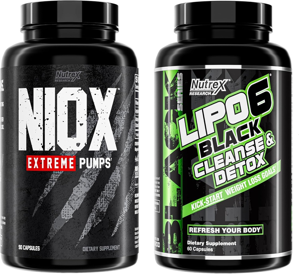 Nutrex Research NIOX Extreme Pumpsc și Lipo6 Detox și Cleanse - NO3-T Arginine Nitrat Supliment cu vitamina C și AstraGin - Colon Cleanser și Detoxifiere pentru femei și bărbați