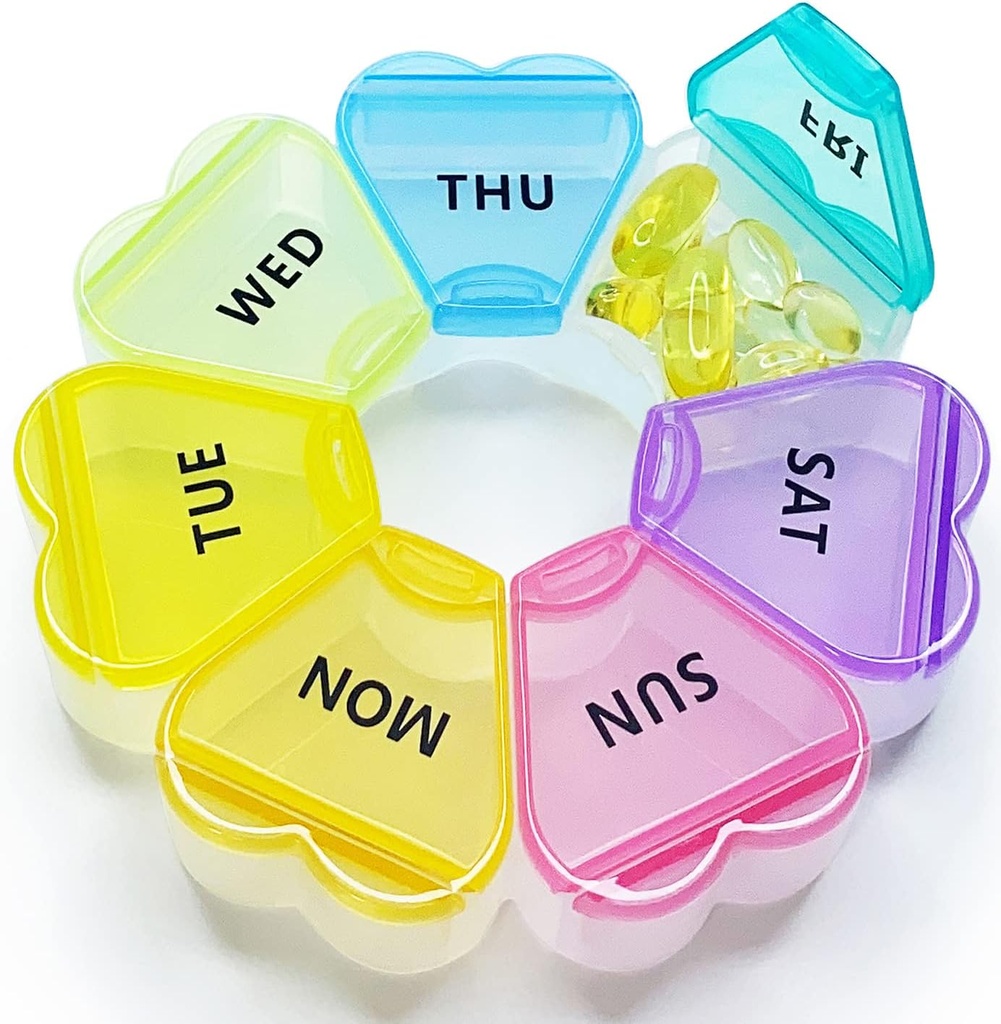 MOLN HYMY Large Weekly Pill Box 7 Day, Pill Case Organizer 1 fois par jour, Pill Container Floral une fois par jour, Pretty Medicine Dispenser for Vitamin/Pish Oil/Medication/Supplements