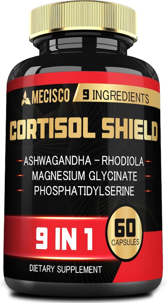 9in1 Cortisol Shield - Ashwagandha & Magnesium Glycinate, Rhodiola, Phosphatidylserine, L-Theanine, Licorice Root, St. John's Wort, Lions Mane - Mind & Mood, Restful Night Support - 60 капсул