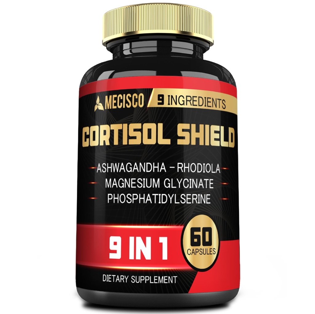 9in1 Cortisol Shield - Ashwagandha & Magnesium Glycinate, Rhodiola, Phosphatidylserine, L-Theanine, Licorice Root, St. John's Wort, Lions Mane - Mind & Mood, Restful Night Support - 60 Capsules