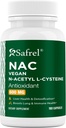 Safrel N-Acetil- Lysteine (NAC) Capsules, 600mmg, 180 comtes, Respiratoris, Impiratiu, implementació d'antioxint, lliure-radítics, Fàcil d'ab, No-MO, Gn