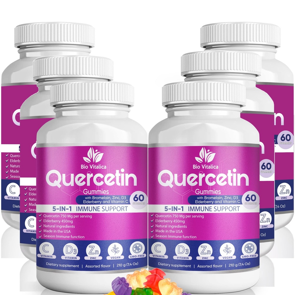 Quercetin Gummies by BioVitalica - Quercetin with Bromelain Vitamin C and Zinc & Elderberry + Vitamin D3-5 in 1 Immune Support - Zinc Quercetin 750 mg for Kids and Adult (6, Quercetin)