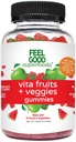 FeelGood Superfoods Vita Fruits and Veggies Lisäravinteet, Multivitamiini Hedelmät ja vihannekset Gummies, 25 Hedelmät ja vihannekset, Vesimeloni ja omena makuja, Vegan, ei-GMO, 60 kreivi