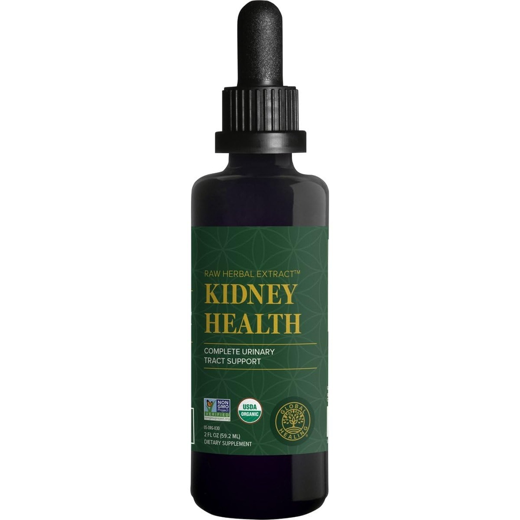 Global Healing USDA Organic Kidney Health with Cranberry & Hydrangea - Kidney Cleanse Liquid Supplement & Stones Dissolver for Urinary Health - Detox & Repair Formula for Bladder Control - 2 Fl Oz