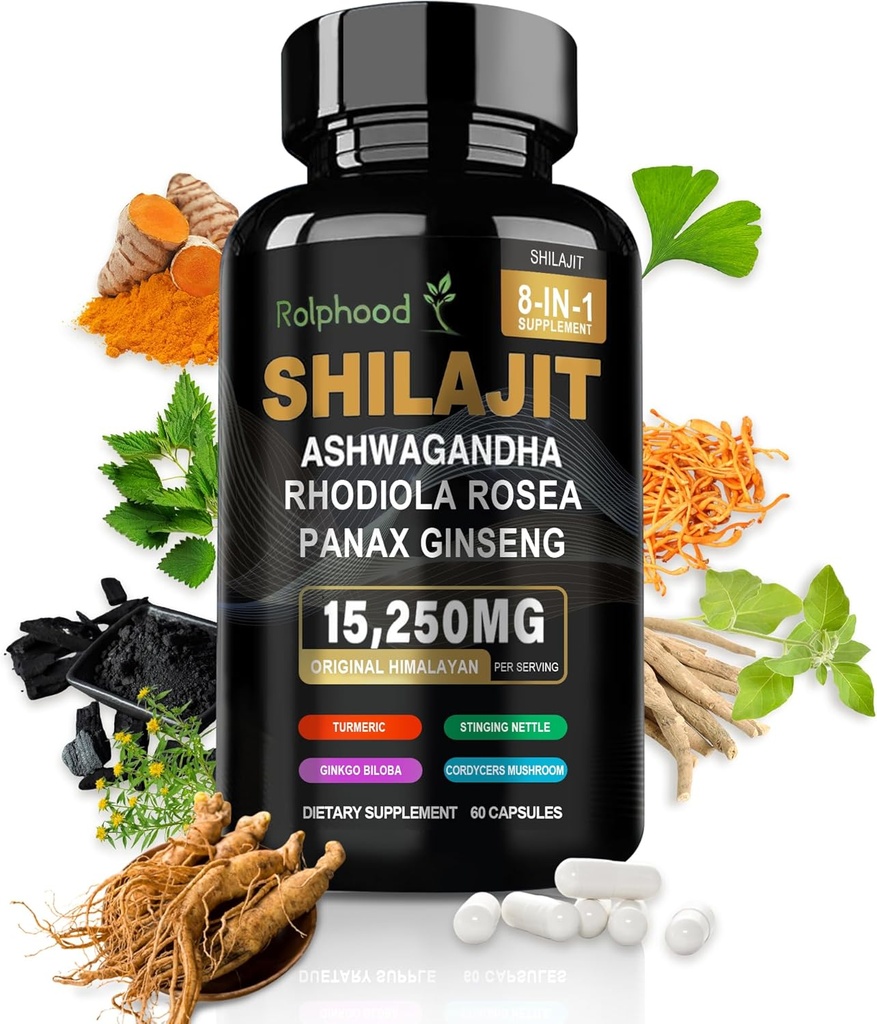 Shilajit for Men/Women - Pure Himalaya Organic, Shilajit kapsulak Ashwagandha-rekin,Supplements 60 kapsulak Erretxina,Drops eta Gummies-en ordezkoak