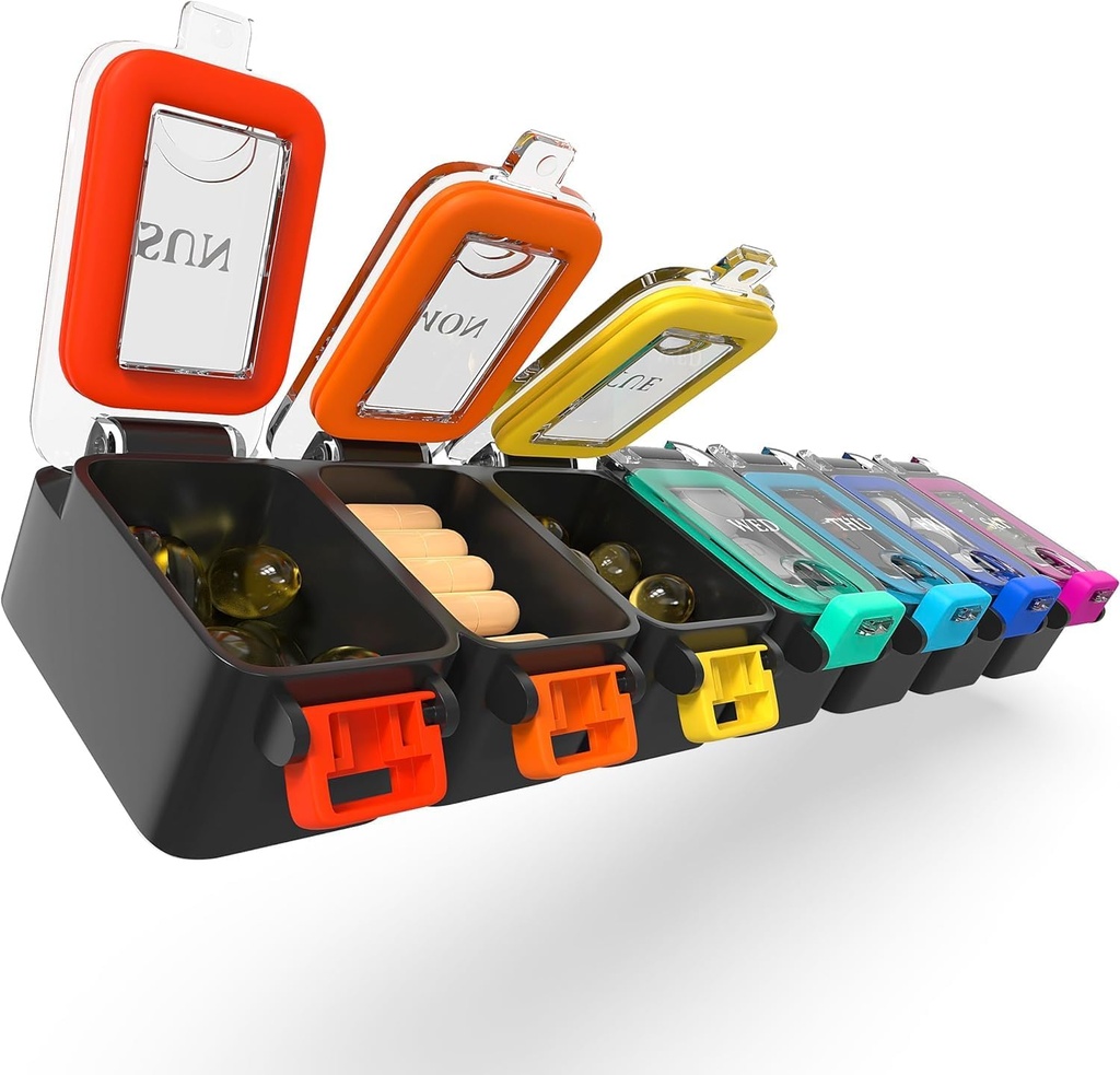 BEXEEN Medicine Pill Organizer Waterproof 7 Day Large Pill Box Daily Case Cute Vitamin Organizer Portable Pill Container Pill Pills Suppplemen Penyenser Obat Suatu hari