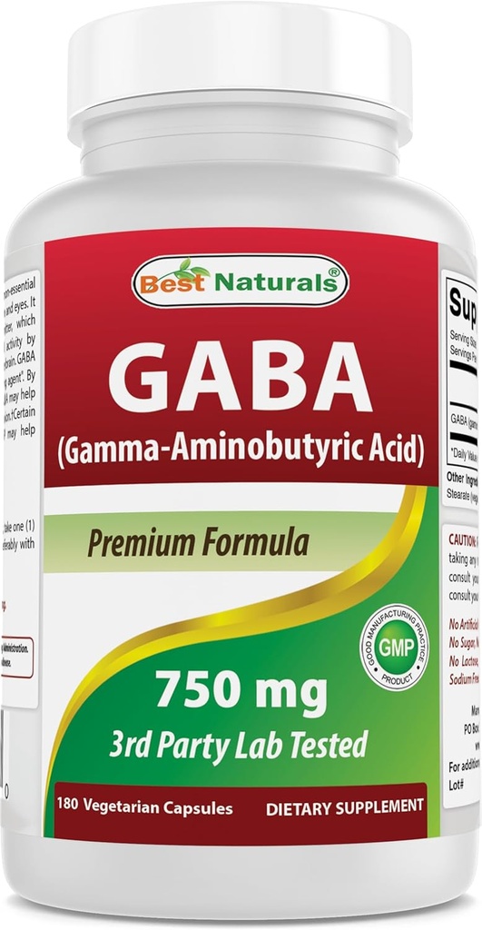 Best Naturals GABA dodatek 750mg 180 Veggie kapsule, Naravni spanja pomoč