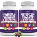 Liberty Lifestyle Resveratrol, Berberine, Grape Seed Extract, Quercetin, Polyphenol Supplement for Women and Men with Noni Extract, N-Acetyl Cysteine, Acai Extract - 2-Pack