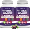 Resveratrol, Berberine, Grape Seed Extract, Quercetin, suplement polifenolu dla kobiet i mężczyzn z Noni Extract, N- Acetyl Cysteine, Acai Extract - 2- Pack