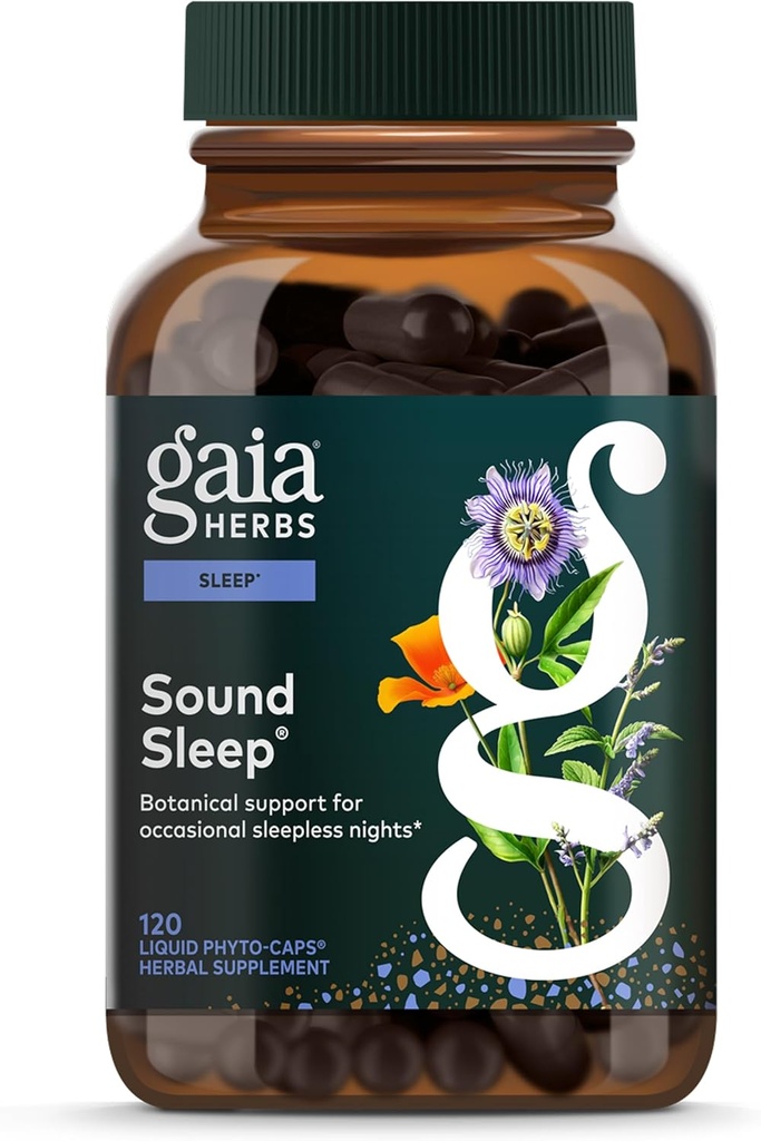 Gaia Herbs Sound Sleep - Natural Sleep Support to Promote Calm & Relax - with Valerian Root, Passionflower &amp; More - 120 Vegan Liquid Phyto-Capsules (40-Day Supply)