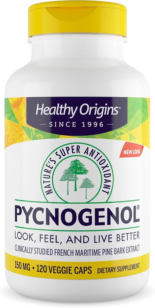 Gezonde oorsprong Pycnogenol 150 mg, Franse maritieme pijnboomextract, Natures Super Antioxidant, Antioxidant, Non-GMO, Vegan, 120 Veggie Capsules