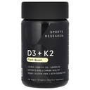 Sports Research Vitamin D3 with K2 Softgels - Plant Based K2 & Vegan D3 5000iu with Coconut MCT Oil - Vegan Certified, Soy & Gluten Free - 120 Count