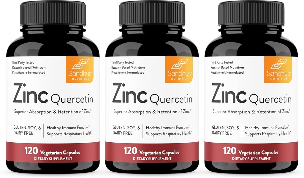 Zinc Quercetin 120 קפסולות צמחוניות (Pack of 3) | זינוק לתמיכה בחיסון נגד נשים וגברים