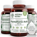 Naturlig Nutra Time Release Pantothenic Acid 500 mg, Vitamin B5 supplement Hjælper Bryd ned fedt og kulhydrater, Metabolisme og energi, Forbedre muskelsundhed, 60 vegetariske tabletter (3 Pack)
