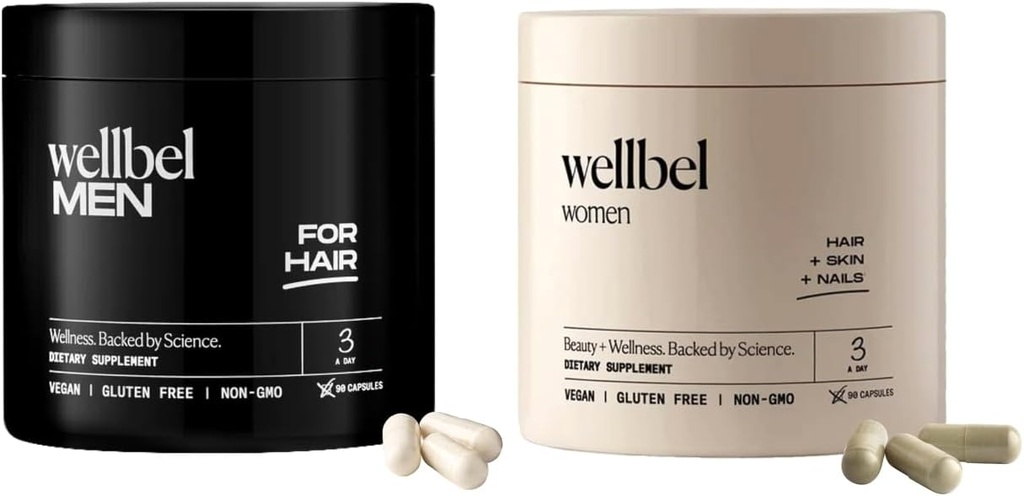 WELLBEL Mix Pack Mens og kvinner Clean Supplement for hår, hud og negler, Vegansk, Glutenfri og ikke GMO