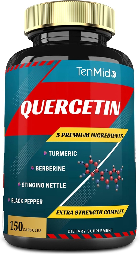 Quercetin 补充剂 Capsules - 支持免疫系统与心脏健康, 抗氧化剂与柏柏林, Stinging Nettle, Turmeric, Black Pepper - 150 Capsules - 5个月供应