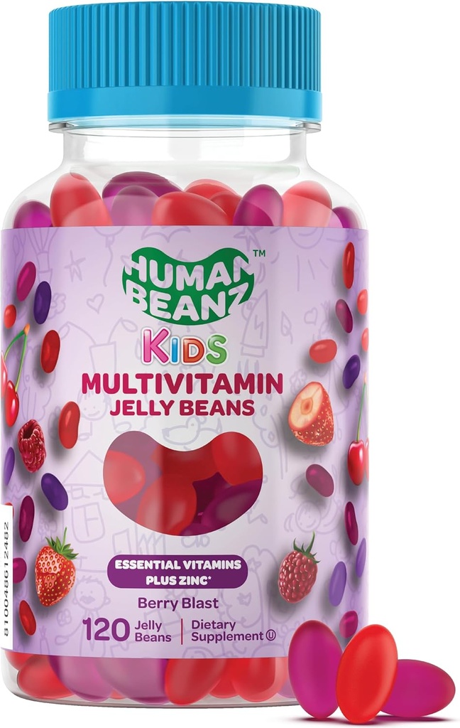 Multivitamin Jelly Bean Gummies with Zinc for Kids, Immune Suplemen Diet, Vegetarian, 120 Berry Blast Jelly Beans, Kosher