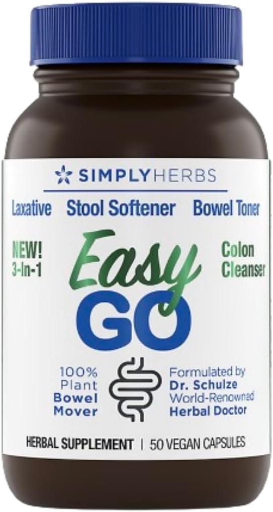 Dr. Schulze's Easy GO Bowel Mover - Formulated Gentle Laxative, Colon Toner & Stool Softener 100% Plant Natural Bowel Cleanse - Promoot regelmatige en volledige Bowel Movements - 50 Count Vegan