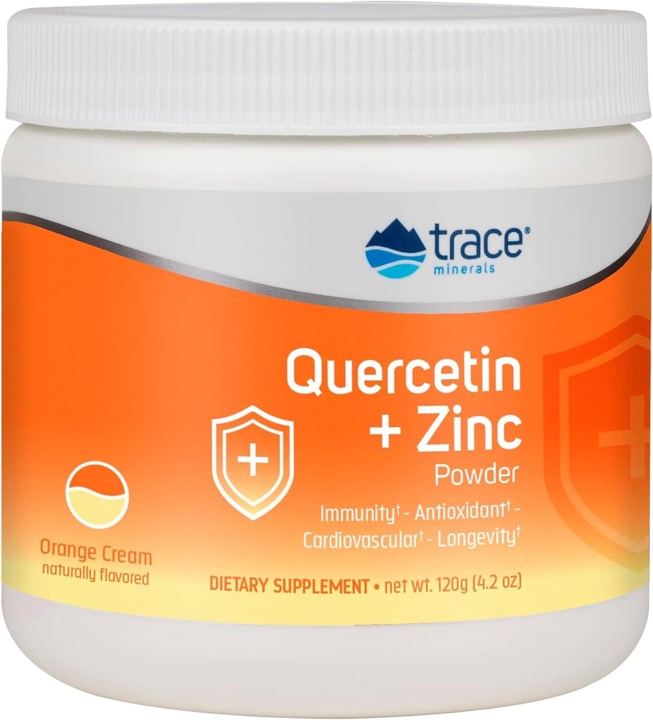 Trace Minerals Quercetin Plus Zinc Powder - Antioxidant Supplement for Immune Support - Mineral Supplement Aids Cardiovascular Health - Includes Vitamin C & Ionic - Orange Cream, 120g (30 Servings)
