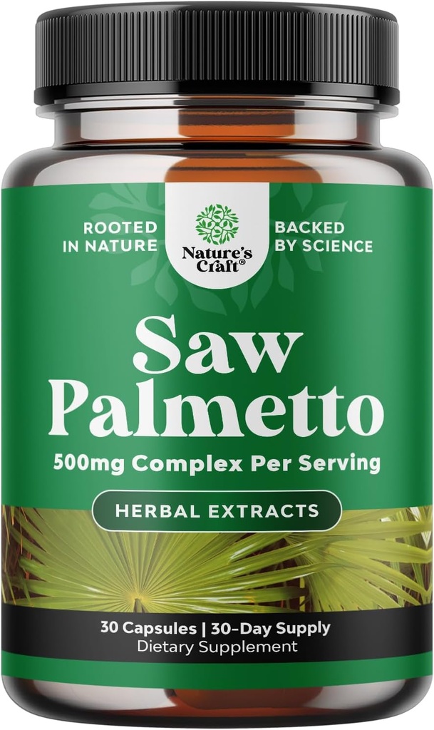 Extra Strength Saw Palmetto Extract - Advanced Herbal Complex for Hair Health and Urinary Support with Plant Sterols & Flavonoids - Potent Herbal Supplement with 500mg per Serving - 30 Capsules