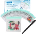 Serfeymi 32 stk Zippered Piller Organizer Plastic Vesker 3 X 3 Inches 12 mil Selvforsegling med Slide Lock Writable etikett Translucent Travel Medicine Storage Bag Veske og 1 stk Marker-grønn