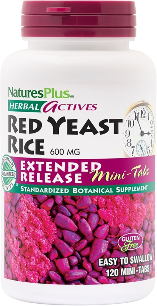 NaturesPlus Kräuter-Aktive Rote Hefe-Reis, Extended Release - 600 mg, 120 Mini-Tabletten - Kräuter-Ergänzung - Vegan, Vegetarisch, Glutenfrei - 60 Servierungen