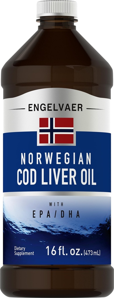 Piping Rock Cod Liver Oil Liquid | 16 fl oz | with EPA DHA | Engelvaer Norwegian | Non-GMO, Gluten Free Supplement
