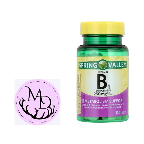 Spring Valley Vitamin B1 Tablets Dietary Supplement, 250 mg, 100 Count + Dri Store Sticker.