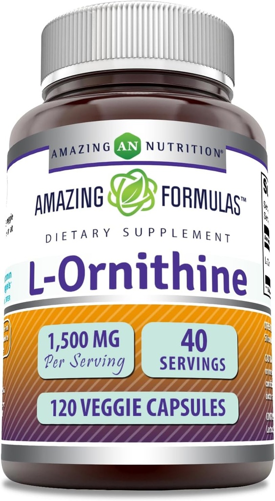 Amazing Formulas L-Ornithy 1500 Mg Per Serving Veggie Capsules Suplement (120 Count)