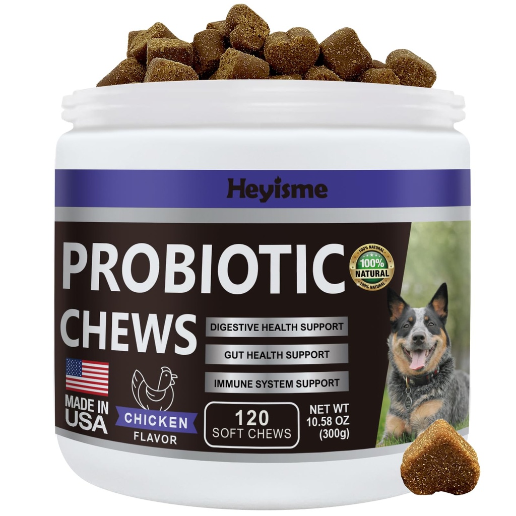Probiotics for Dogs, Improve Yeast Balance, Itchy Skin Itchy Ears, Gut Health, Allergies, Immunity, Dog Probiotics and Digestive Enzymes with Prebiotics - Reduce Diarrhea (Chicken, 120 Chews)
