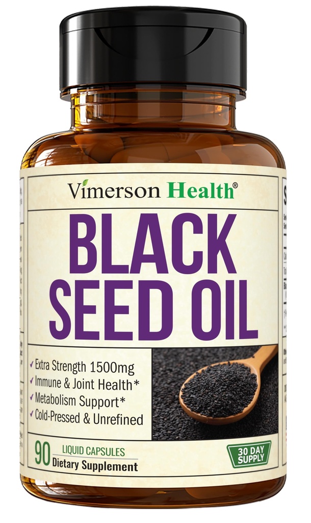 Black Seed Oil - Cold Pressed Black Seed Oil Capsules - Provides Vitamin E & Omega 3 6 9 - High Potency (1500mg) for Immune & Joint Support, Antioxidants, Digestion, Hair Skin Nails - Vegan 90 Caps