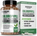 Benevolent Chrophyll капсули 350mg - 100% Natural + Ultra Chrophyll 20x Potency Content for Energy Boost, Имунна поддръжка, Вътрешен дезодорант, Skin Health, Non-GMO, 120 капсули